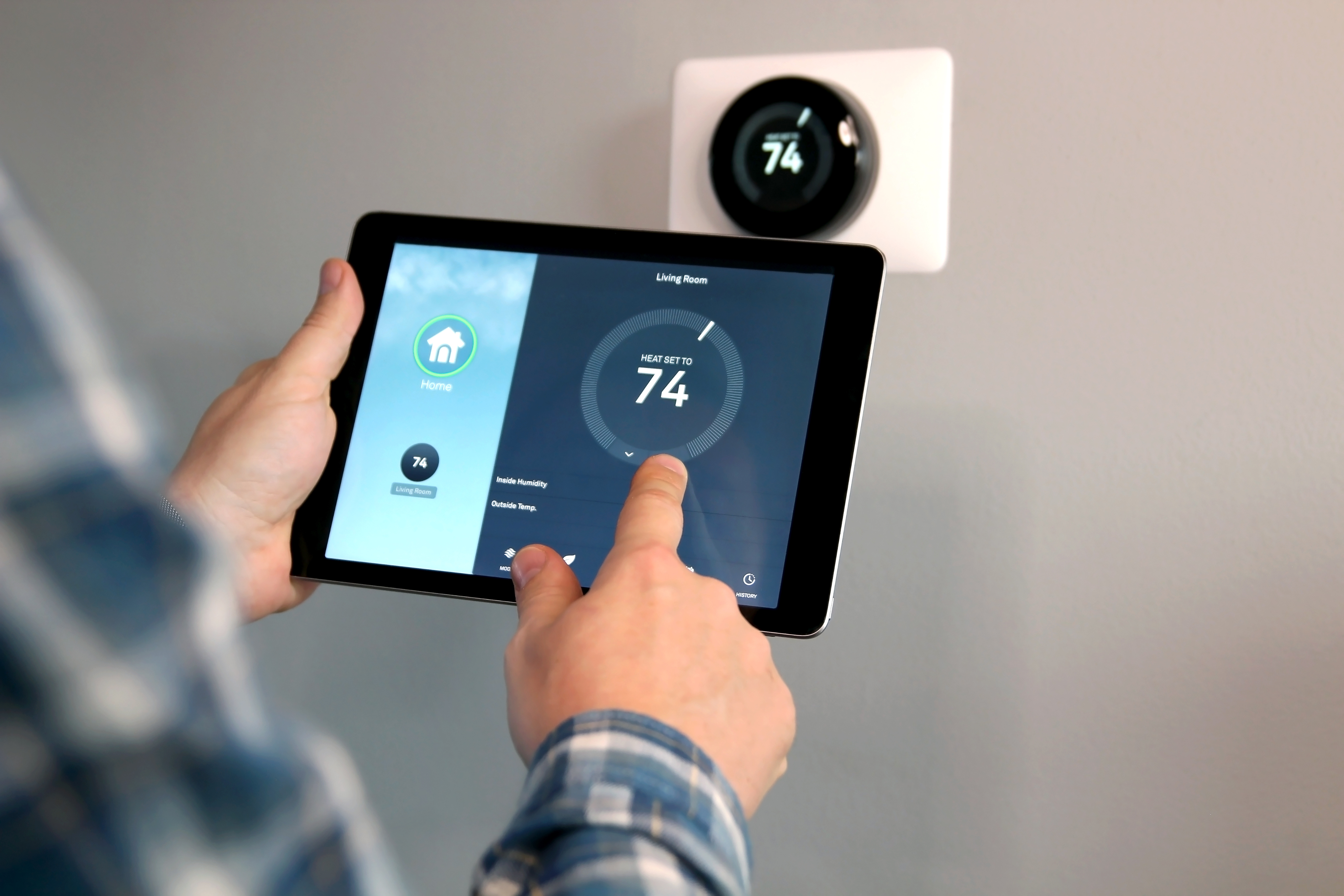 Smart thermostat inside a home